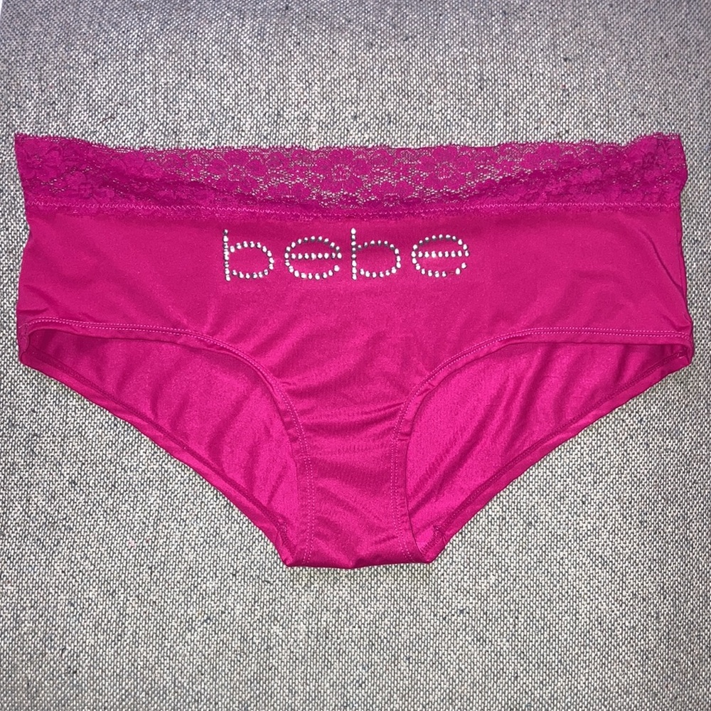 Vintage Y2K Bebe Hot Pink Silver Spell Out Lace Waist Bikini Panties Plus 3X New